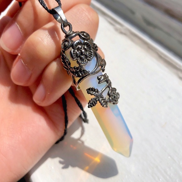 Opalite Crystal Antique Metal Pendant Necklace - Picture 4 of 5
